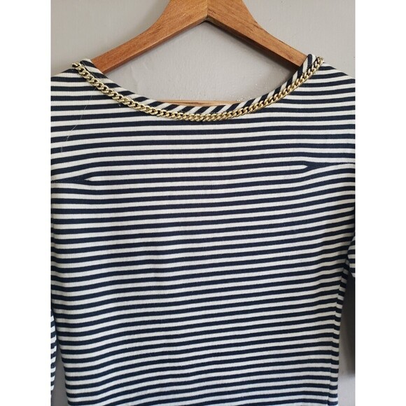 Maje Dress Womens  Small Blue Striped Chain Link Neckline 100% Cotton Mini - Picture 8 of 10